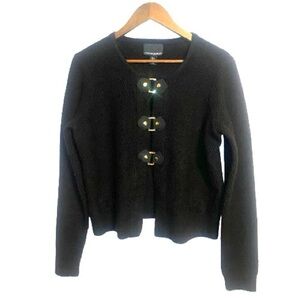 Cynthia Rowley Preppy Black Cardigan Sweater Decorative Buckle Snap Closures
